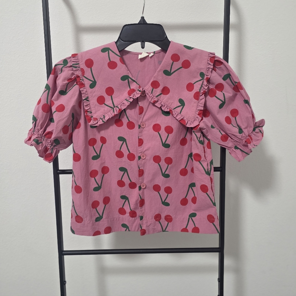 Charming Cherry Print Kids Blouse